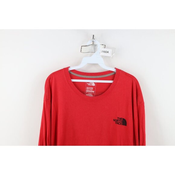 Vtg Y2K The North Face Mens 2XL Faded Spell Out Box Logo Long Sleeve T-Shirt Red - Picture 2 of 13